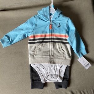 Nautical boys outfit size 6mo hoodie onesie pants included new with tags NWT